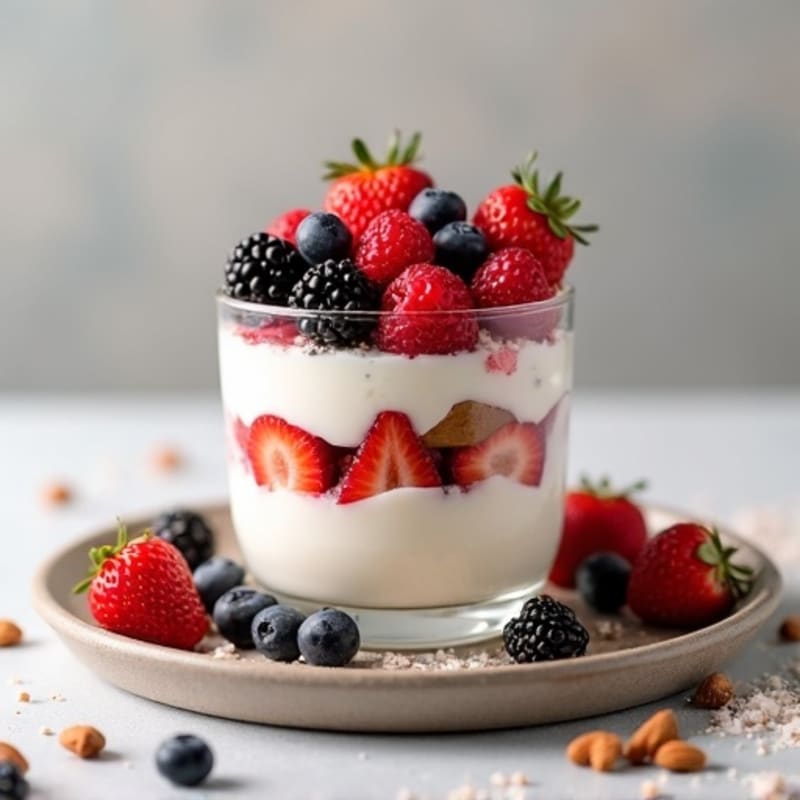 Silky Protein Yogurt Parfait with Berries and Almond Butter