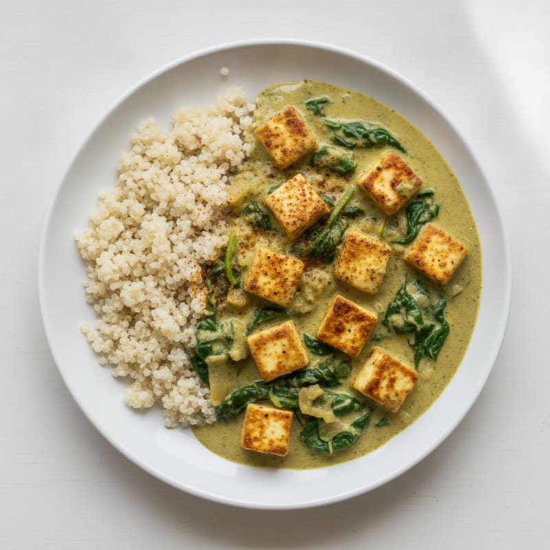 Silky Paneer and Spinach Curry with Steamed Quinoa