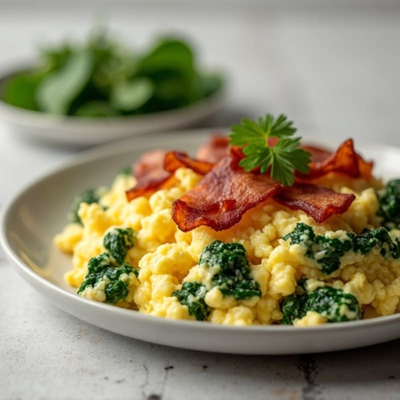 Cottage Cheese Scramble with Spinach and Turkey Bacon
