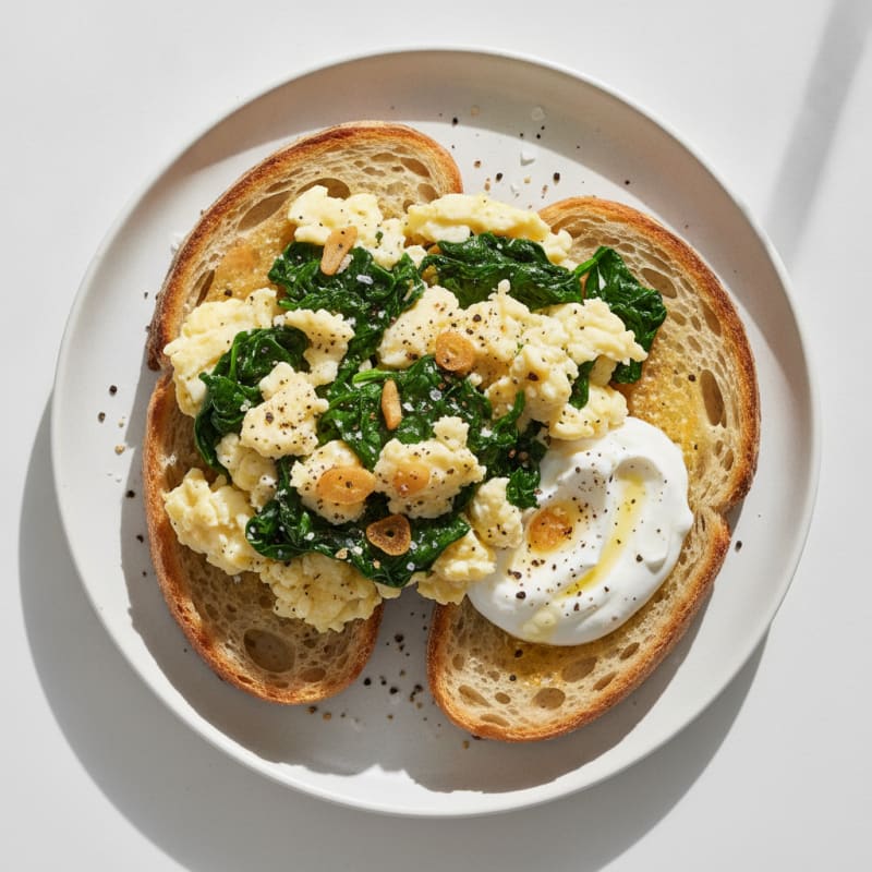 Garlic Spinach Egg White Sourdough Toast