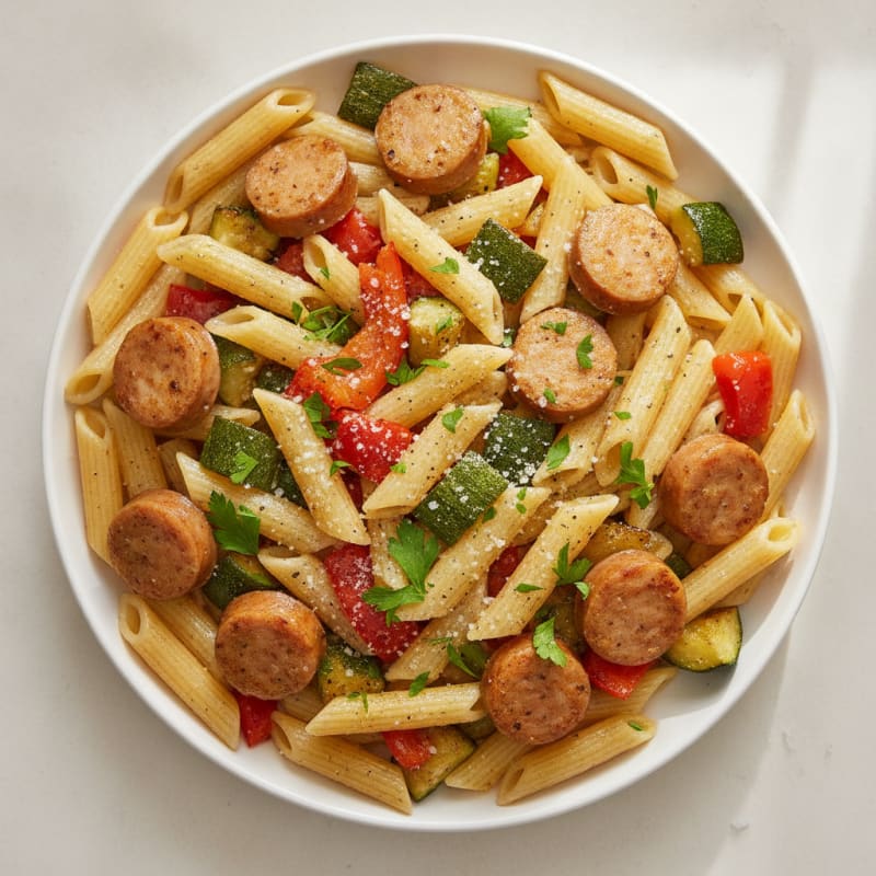 Chicken Sausage Pasta with Roasted Vegetables