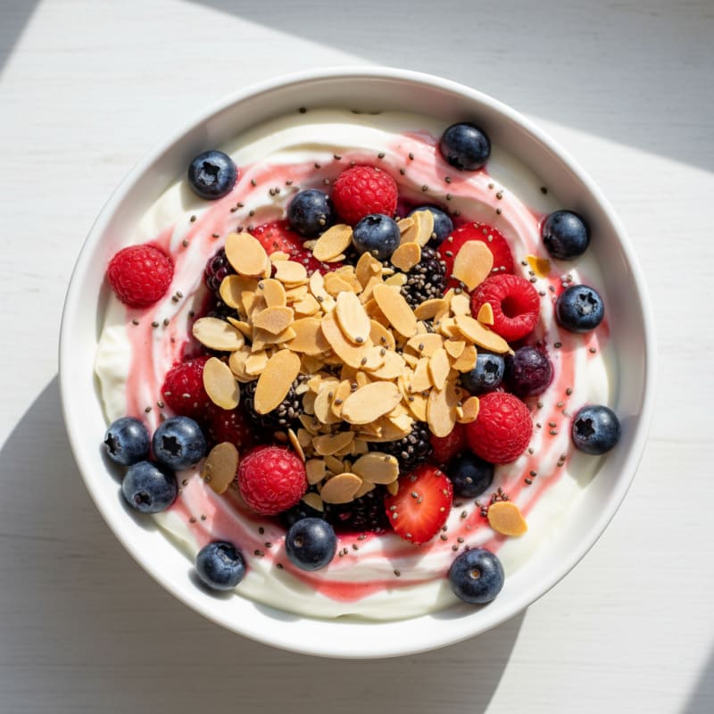 Greek Yogurt Protein Parfait with Mixed Berries and Almonds
