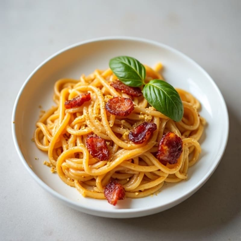 Whole Wheat Pasta with Crispy Turkey Bacon and Creamy Egg Sauce