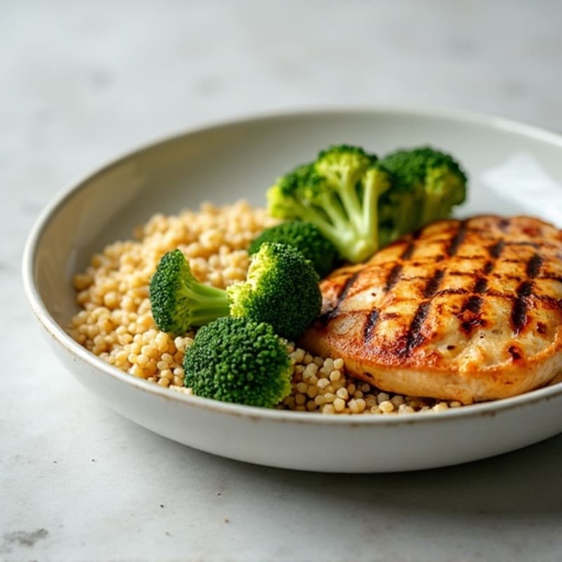 Grilled Chicken Breast with Roasted Broccoli and Quinoa