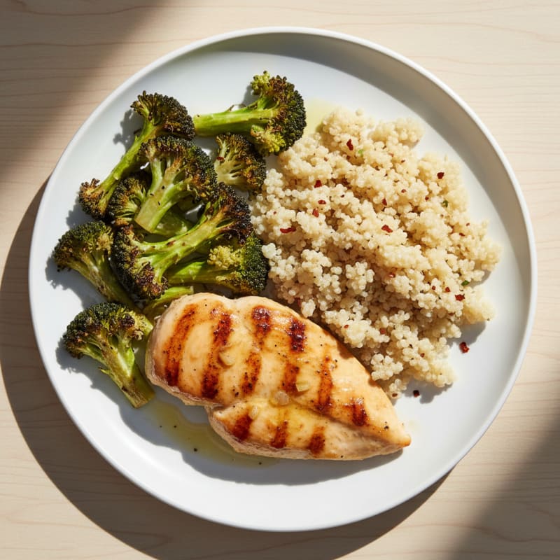 Grilled Chicken Breast with Roasted Broccoli and Quinoa
