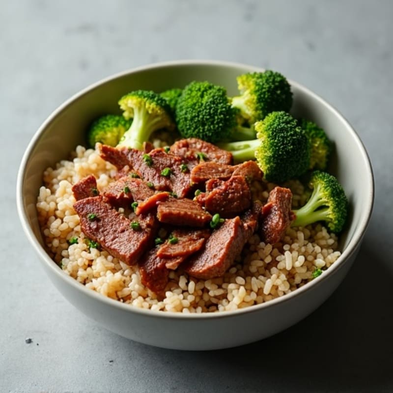 Garlic-Ginger Beef and Crispy Broccoli Rice Bowl