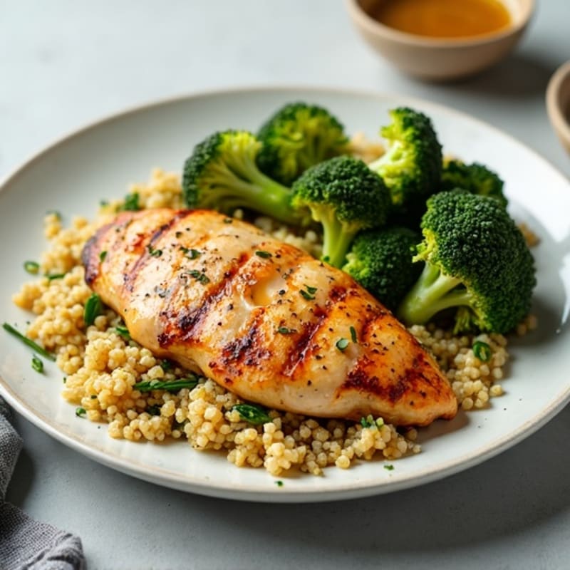 Grilled Chicken Breast with Quinoa and Roasted Broccoli