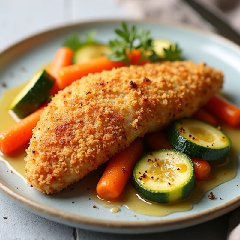 Crispy Breaded Chicken with Roasted Carrots and Zucchini
