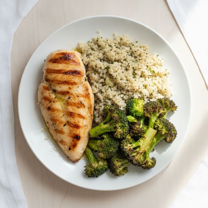 Grilled Chicken Breast with Roasted Broccoli and Quinoa