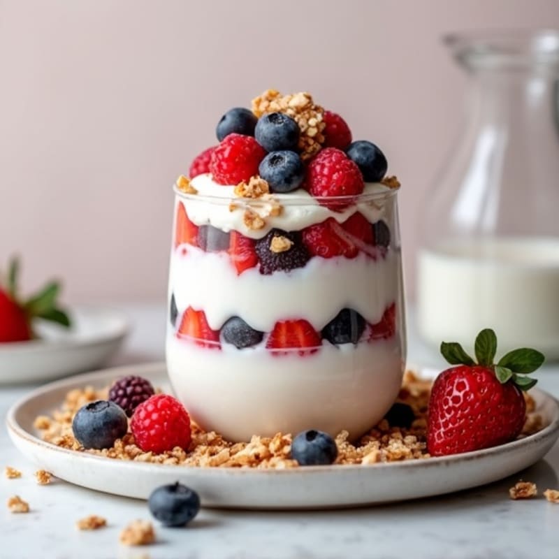 Greek Yogurt Protein Parfait with Mixed Berries and Almonds