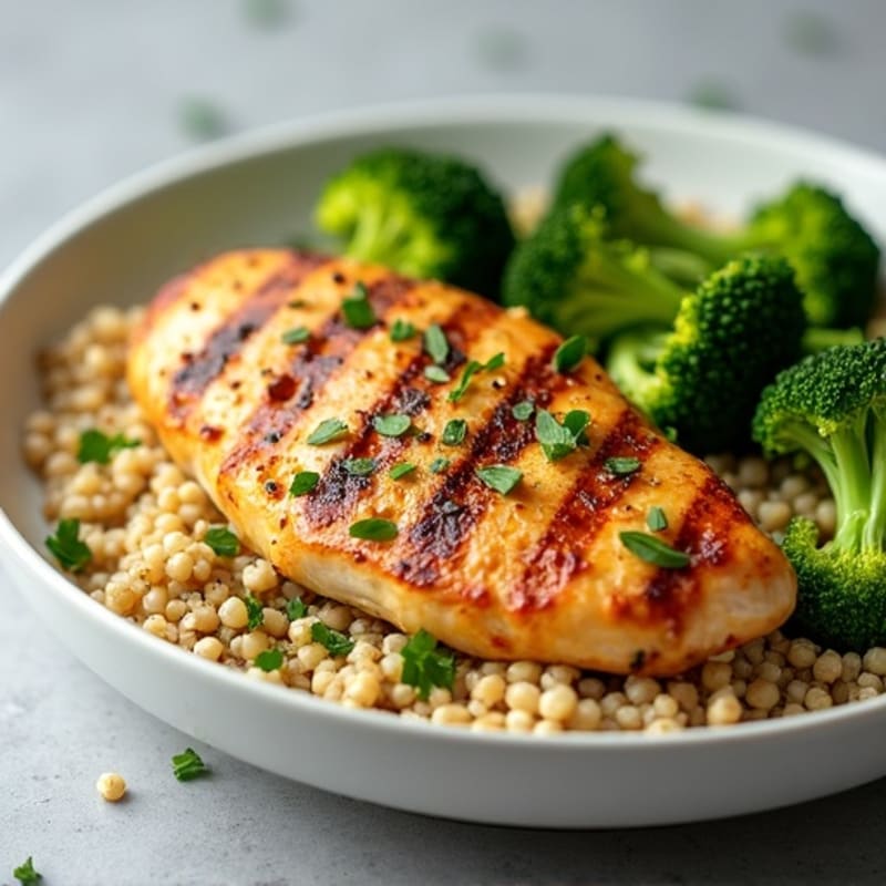 Grilled Chicken Breast with Roasted Broccoli and Quinoa