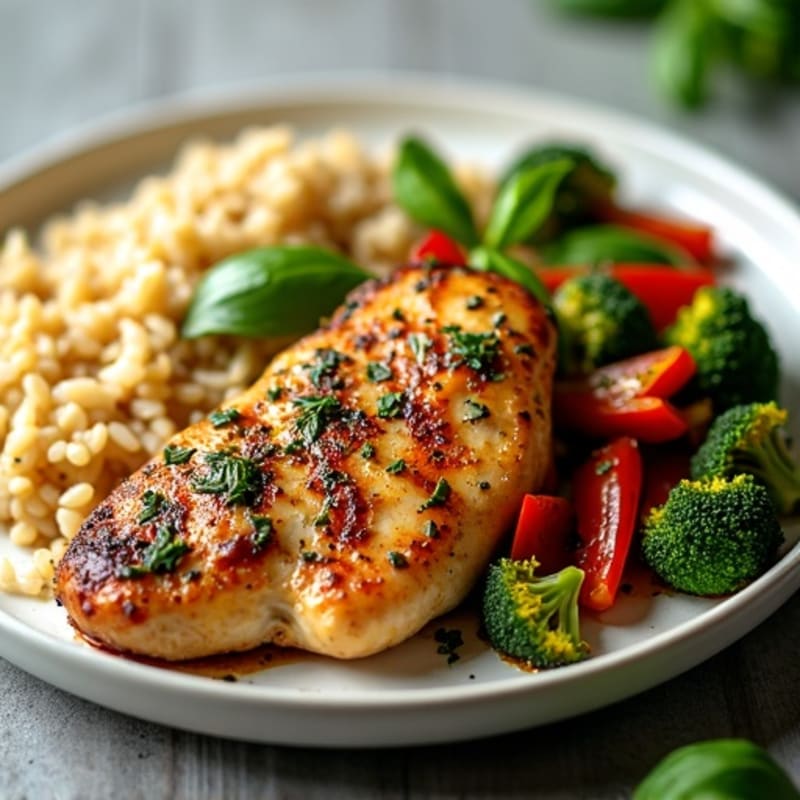 Ginger-Garlic Basil Chicken with Stir-Fried Greens