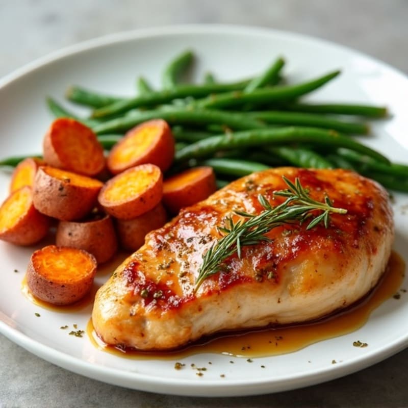 Maple-Glazed Chicken with Roasted Sweet Potatoes and Green Beans