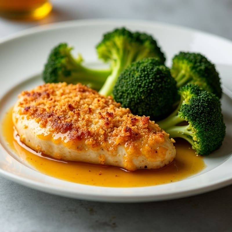 Crispy Oven-Baked Chicken with Tangy Honey Mustard and Roasted Broccoli