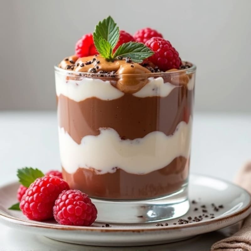 Chocolate Protein Greek Yogurt Parfait with Almond Butter