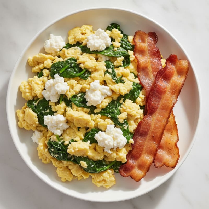 Cottage Cheese Scramble with Spinach and Turkey Bacon