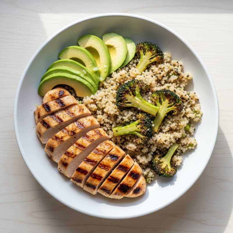 Grilled Chicken and Quinoa Bowl with Roasted Broccoli