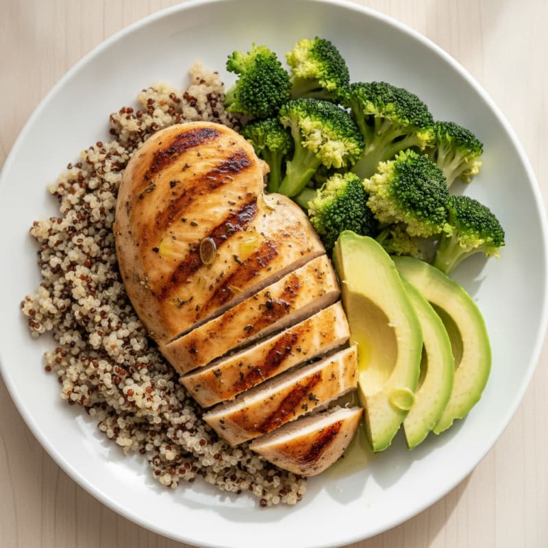 Grilled Chicken Breast with Quinoa and Steamed Broccoli