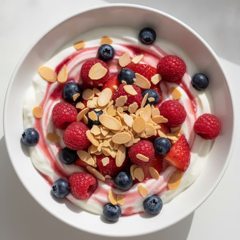 Greek Yogurt Protein Parfait with Mixed Berries and Almonds