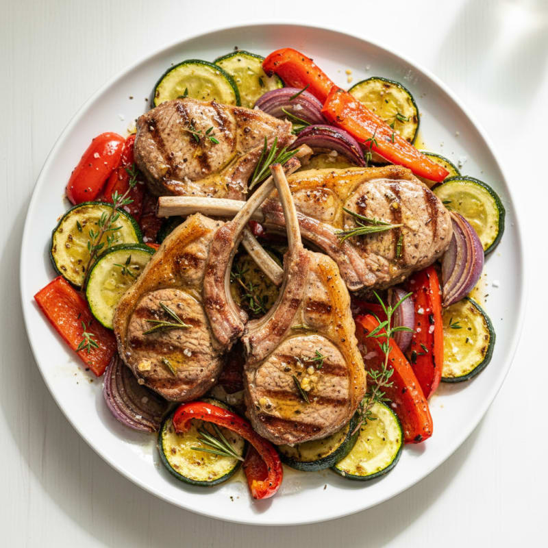 Herb-Marinated Lamb Chops with Roasted Vegetables