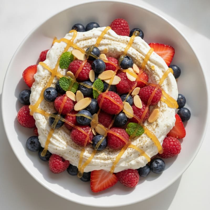 Greek Yogurt Protein Parfait with Mixed Berries and Almonds