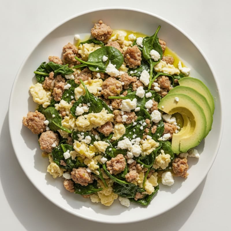 Egg White and Turkey Sausage Scramble with Spinach and Feta