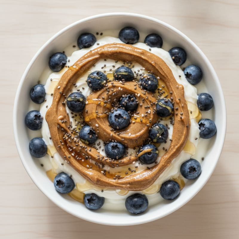 Greek Yogurt Protein Parfait with Almond Butter and Chia Seeds