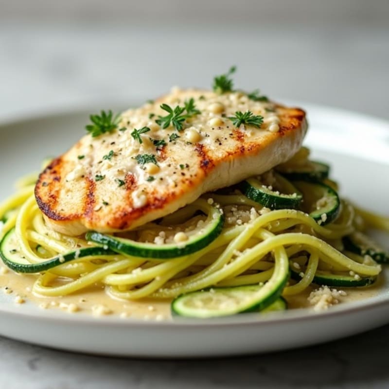 Creamy Lightened-Up Chicken Alfredo with Zucchini Noodles