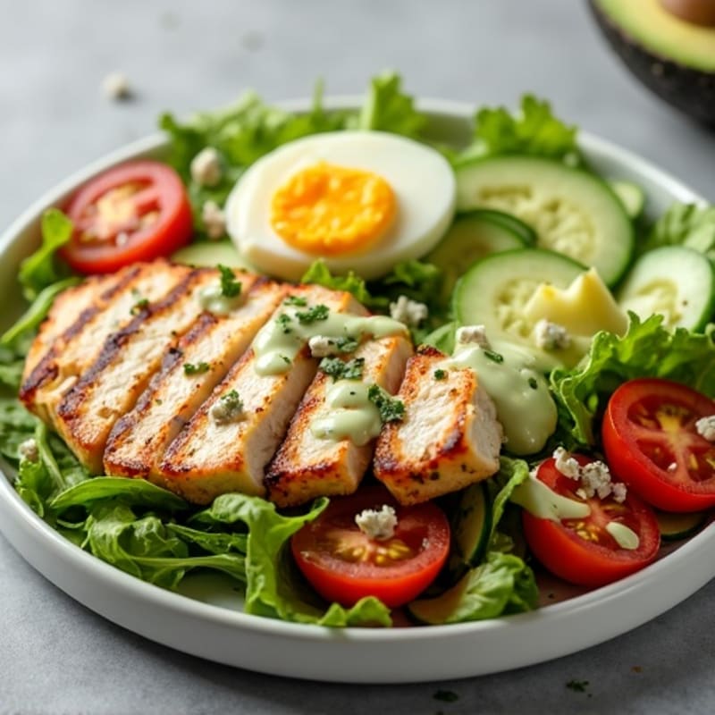 Grilled Chicken Cobb Salad with Creamy Avocado Dressing