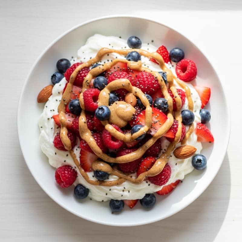 Greek Yogurt Protein Parfait with Mixed Berries and Almond Butter