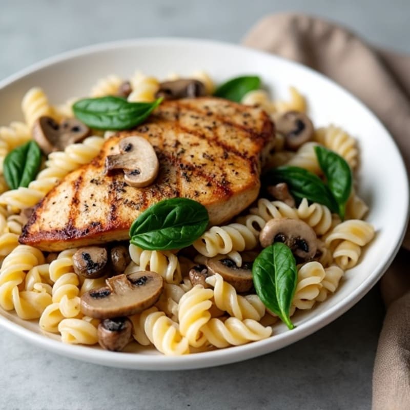 Silky Truffle Mushroom Pasta with Sautéed Spinach