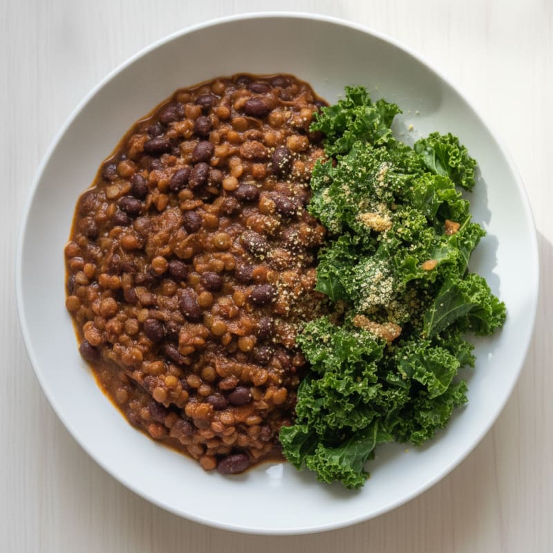 Lentil and Black Bean Stew with Sautéed Kale