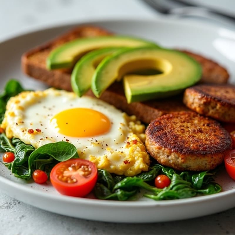 Egg White and Turkey Sausage Scramble with Spinach and Tomatoes
