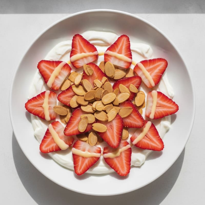 Creamy Greek Yogurt Protein Bowl with Sliced Strawberries and Vanilla Protein Powder