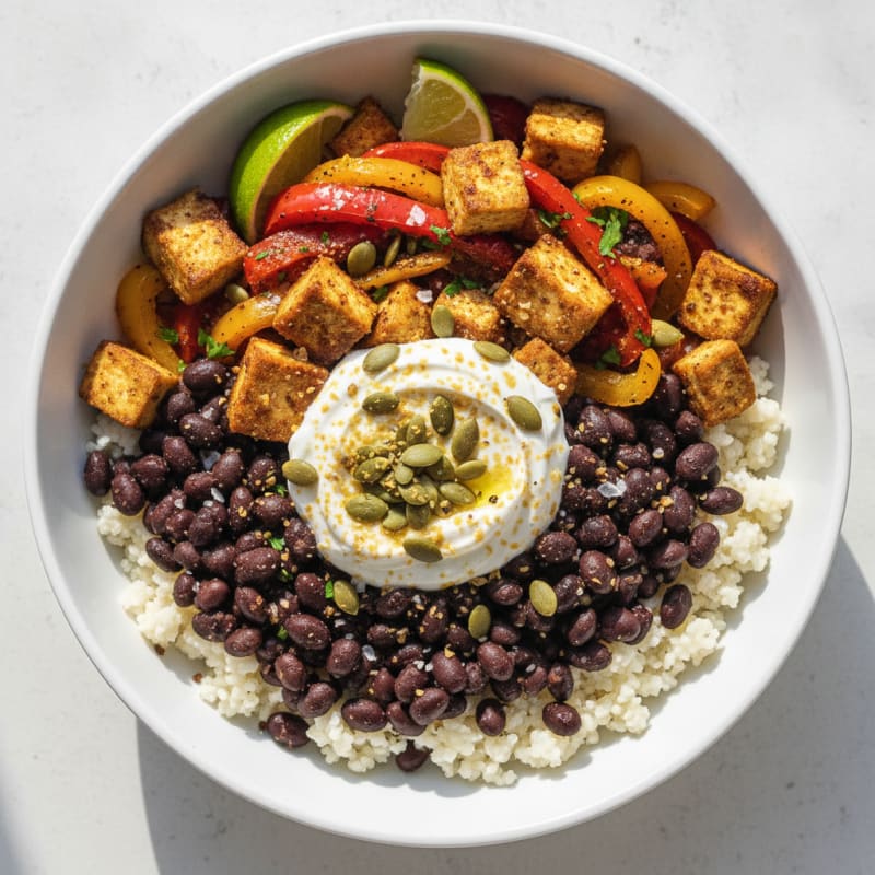 Black Bean Burrito Bowl with Roasted Vegetables