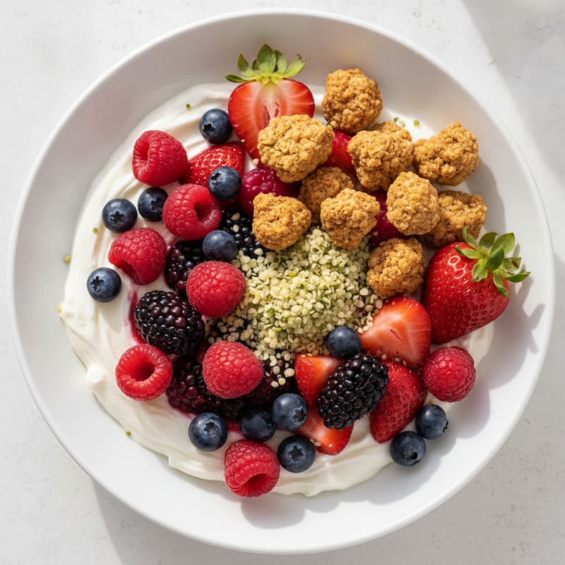 Silky Greek Yogurt Bowl with Mixed Berries and Protein Granola
