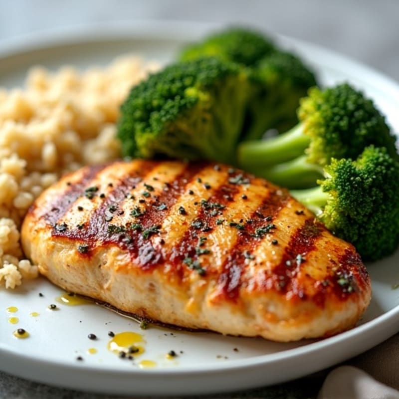 Grilled Chicken Breast with Roasted Broccoli and Quinoa