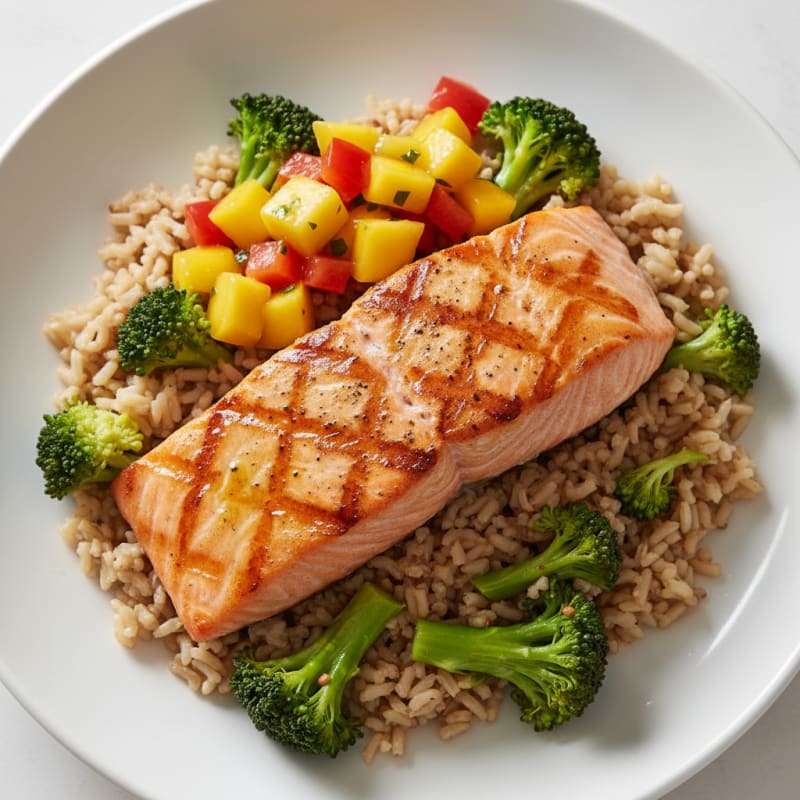 Grilled Salmon and Veggie Rice Bowl
