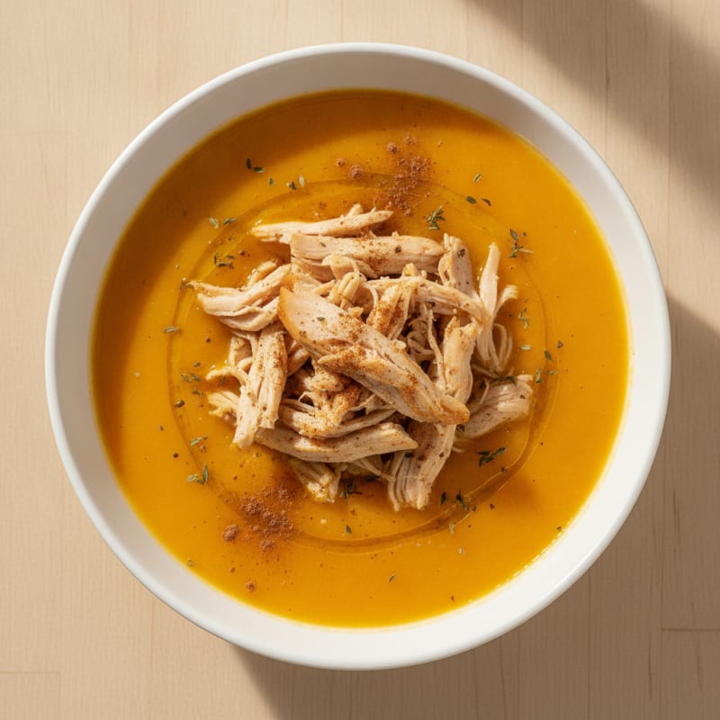 Roasted Butternut Squash Soup with Shredded Chicken