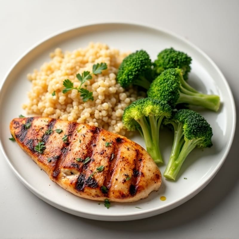 Grilled Chicken Breast with Steamed Broccoli and Quinoa