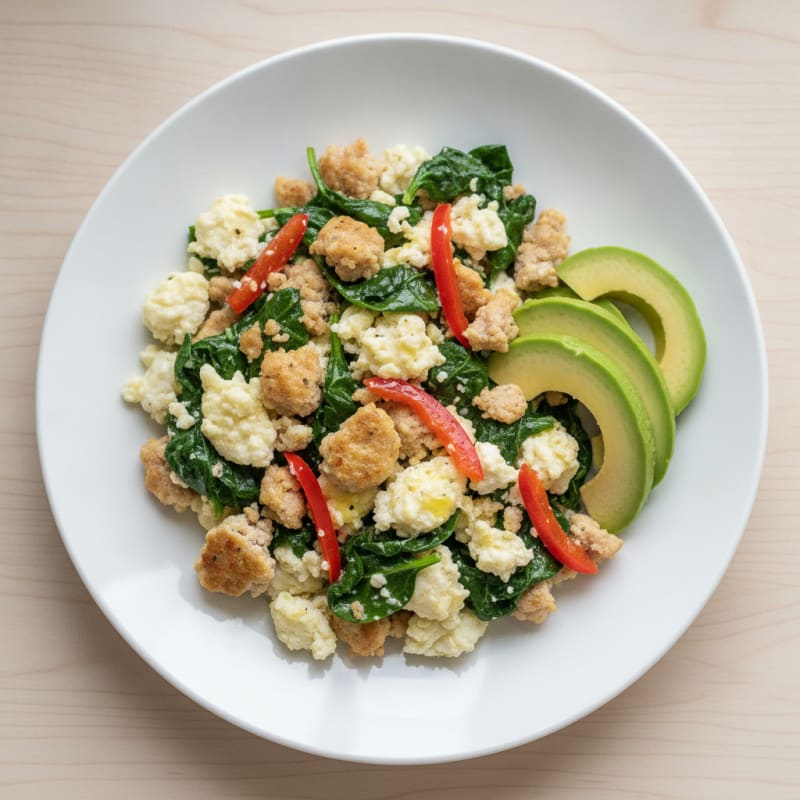 Egg White and Turkey Sausage Scramble with Spinach