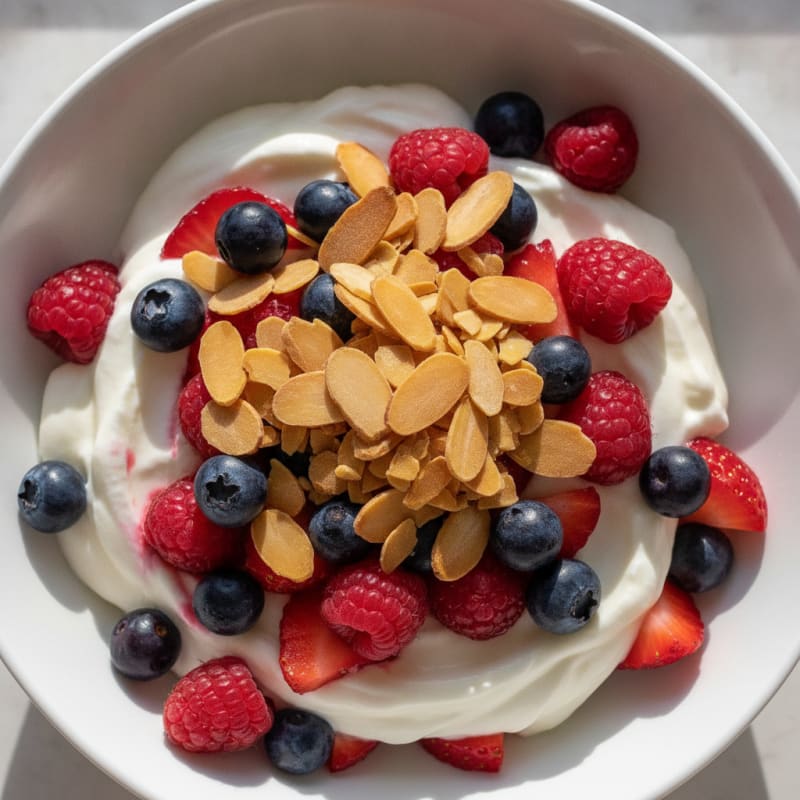 Greek Yogurt Protein Parfait with Mixed Berries and Almonds