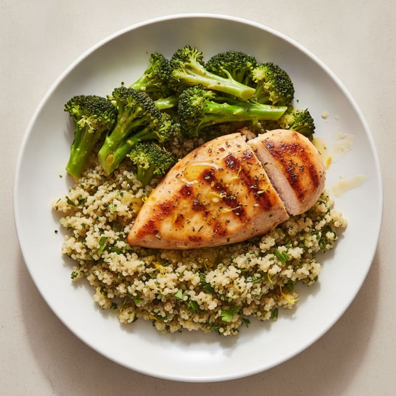 Grilled Chicken Breast with Quinoa and Steamed Broccoli