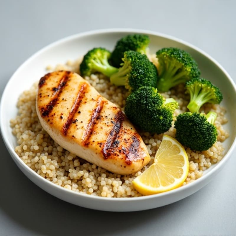 Grilled Chicken Breast with Quinoa and Roasted Broccoli