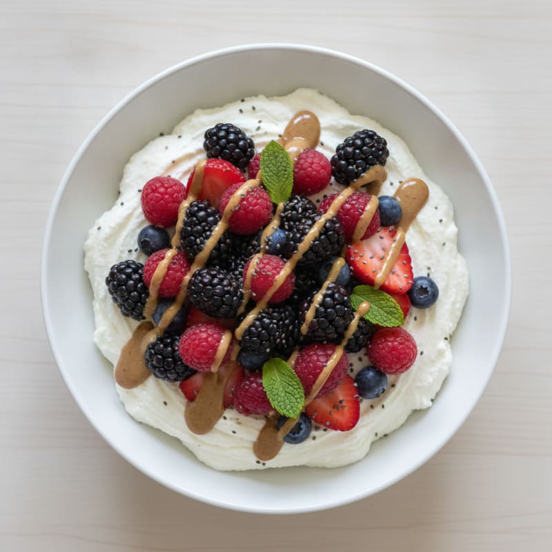 Greek Yogurt Protein Mousse with Mixed Berries