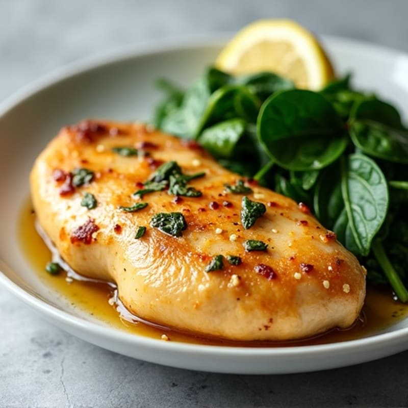Pan-Seared Lemon Garlic Chicken with Sautéed Spinach