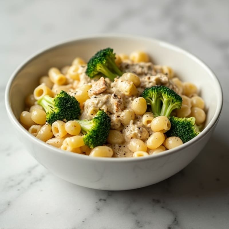 Creamy High-Protein Mac with Chicken and Roasted Broccoli