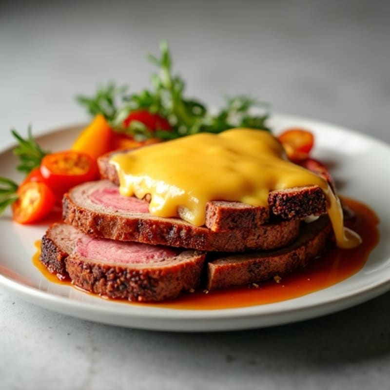 Lean Roast Beef with Melted Sharp Cheddar and Crispy Roasted Vegetables