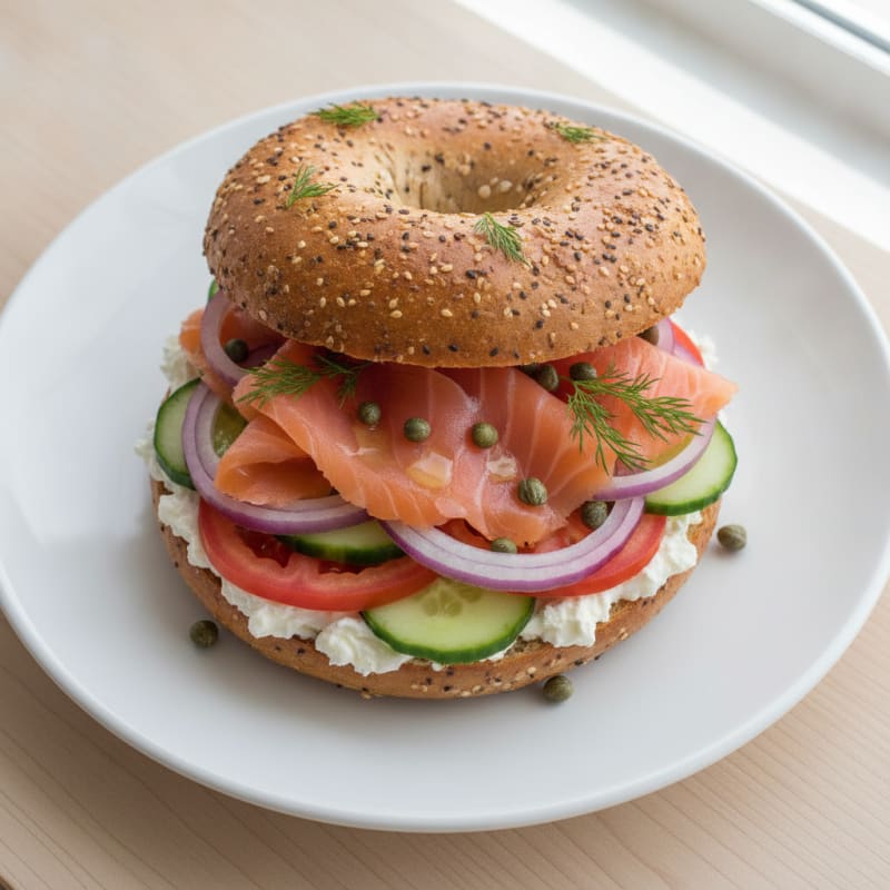 Smoked Salmon Everything Bagel Sandwich