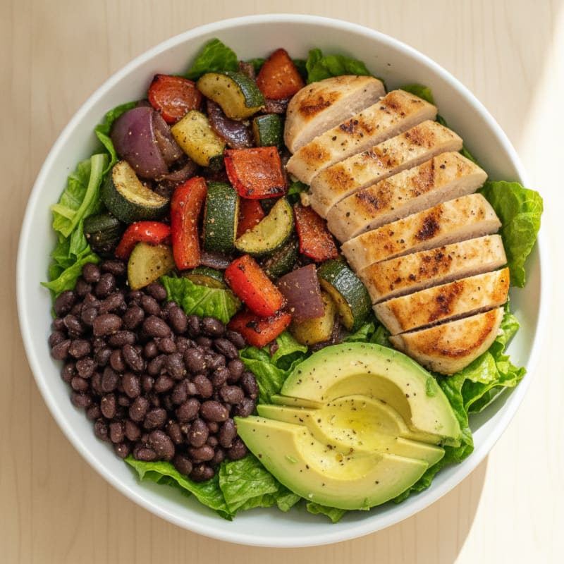 Chicken Burrito Bowl with Roasted Vegetables